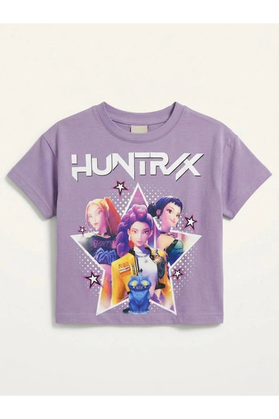 kidstalya تي شيرت مطبوع عليه شخصيات للفتيات - KPOP Demon Huntrix - أرجواني