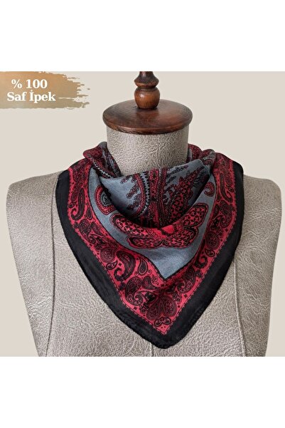 Pure Silk Atelier %100 Saf İpek Etnik Desen Mini Fular - Bandana (50x50 cm)