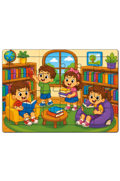 minİQ toys A Day at the Library Wooden Puzzle (24 Pieces)