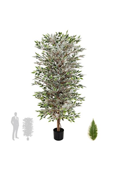 Roberto Rossi Copac artificial H150cm Ficus cu 2880 frunze mini verzi cu alb