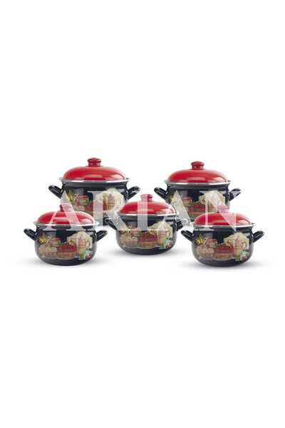 Arian Set 5 oale emailate cu capac Arian, capacitate 2L, 2.8L, 3.8L, 4.8L, 6....