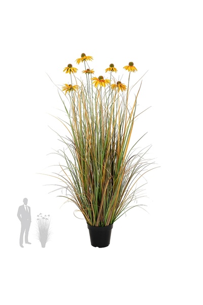 Roberto Rossi Iarba artificiala Onion 120 cm cu 8 flori galbene de crizantema