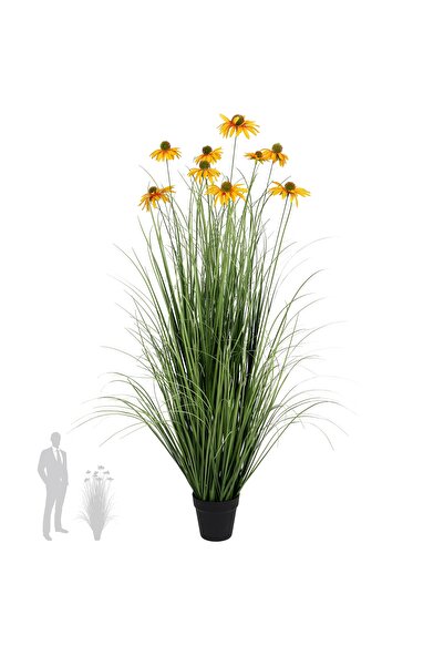 Roberto Rossi Iarba artificiala Onion 120 cm cu 9 flori de crizantema galbene