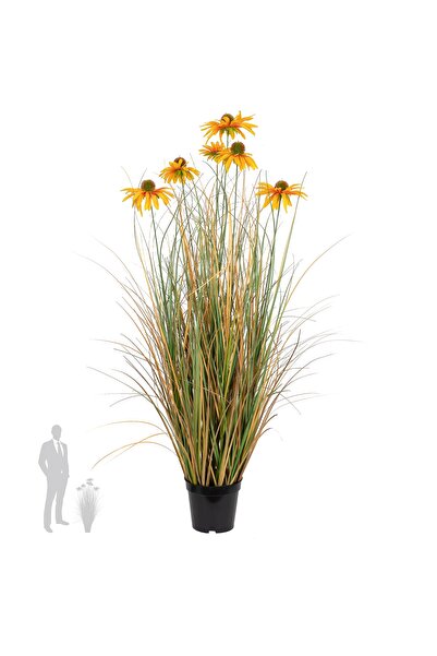 Roberto Rossi Iarba artificiala Onion 90 cm cu 6 flori de crizantema galbene