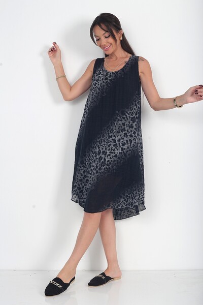 By Saygı Women's Italian Cotton Collar Elastic Lined Leopard Zero Sleeve Midi...