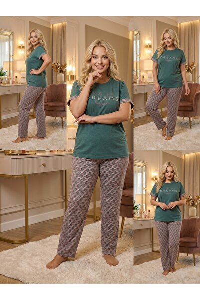 Lohusa Homewear New Season Women's Green Crew Neck Patterned Special Design S...