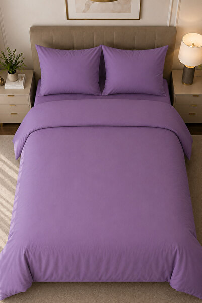 Nazik Home Melodi Plain Cotton Satin Double 4 Piece Duvet Cover Set