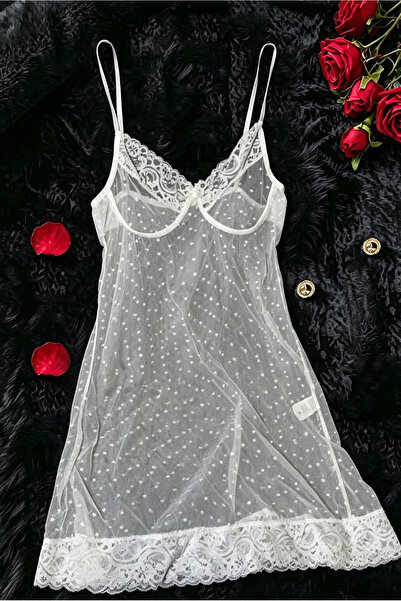 Generic Sexy Lace Transparent Slip Dress White Elegant Lady Dotted High Elast...
