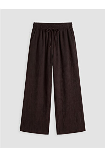 LC Waikiki New Season Brown Textured Women's Trousers with Elastic Waist