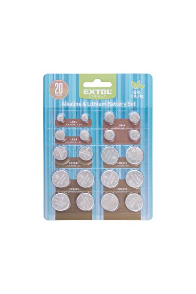EXTOL ENERGY Baterii litiu și alcaline, EXTOL ENERGY, 42057, set de 20 de bucăți