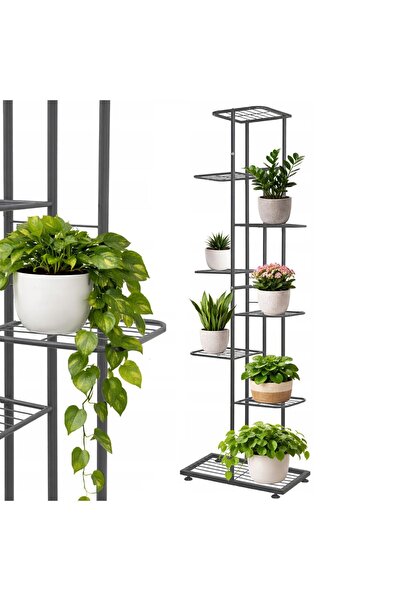 zola Metal flower pot stand, 8 supports, metal, 141 x 41.5 x 22 cm, dark gray