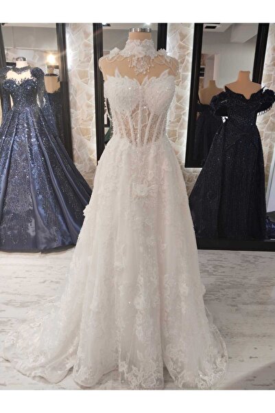 EKY GÖR SEV WEDDING DRESS TRANSPARAN BEDEN HELEN ve A KESİM 42 GELİNLİK