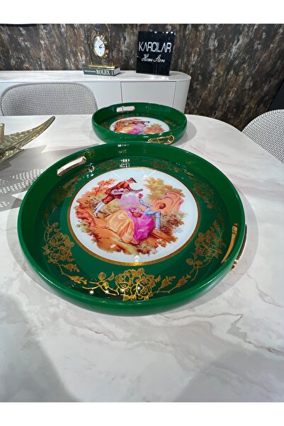 KARCILAR HOME STORE 2 li gold detaylı tepsi 40 cm ve 35 cm