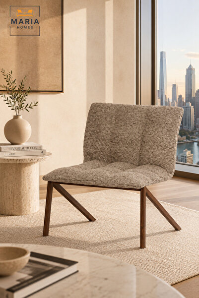 MARIA HOMES Modern Accent Lounge Chair with Wood Print Legs Upholstered Fabri...