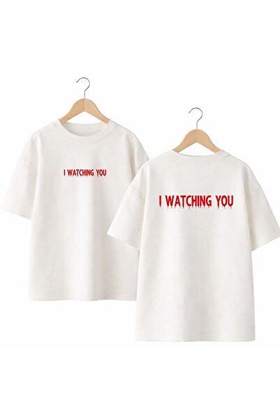 playwear تي شيرت I Watching You مطبوع من الخلف والصدر، مصنوع من القطن بنسبة 1...