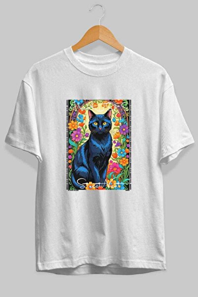 Ankhises For the Sake of Cats 8 Front Cat Printed White Oversize T-Shirt 100%...