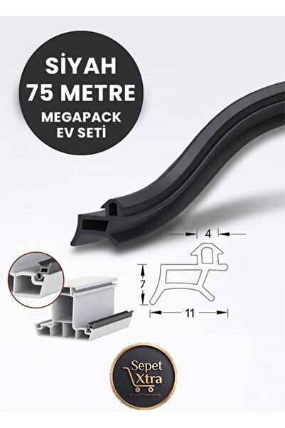 Megapack 75 Metre Siyah Pencere ve Kapı Fitili - Tüm Pencere Modelleriyle Uyumlu Tam Yalıtım Seti