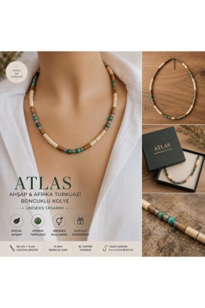 Sinem Şanlı Atelier Atlas Wood and African Turquoise Beaded Unisex Necklace 5...