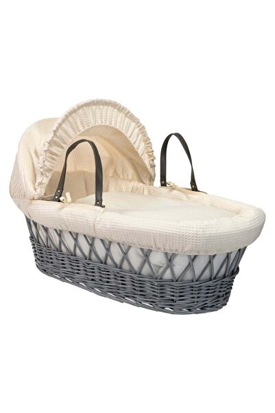 Clair De Lune - Waffle Grey Wicker Moses Basket - Cream