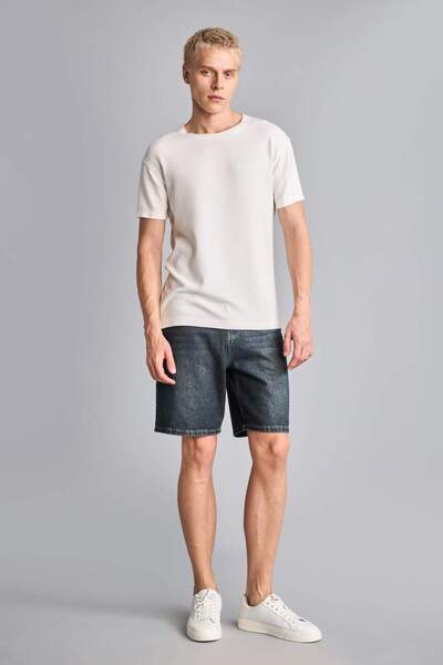 DeFacto Straight Fit Navy Blue Jean Bermuda Shorts I1877Ax26Hs