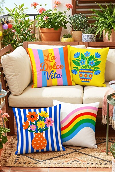 EVPANYA Set de 4 huse de pernă cu model de flori curcubeu