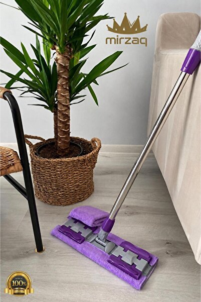 MirzaQ Mandallı Mop + 3 Yedek Mikrofiber Yüzey Temizlik Seti Paspas Yer Duvar...