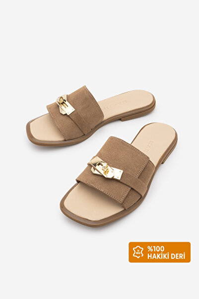 Marjin Women's Genuine Leather Thick-Strapped Buckle Casual Slippers Sivera C...
