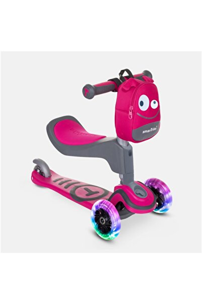 SmarTrike Trotineta cu scaun T1 roz cu luminite si gentuta