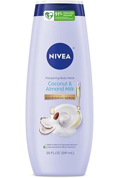 NIVEA Almond and Pampering Body Wash - with nourishing serum, single coconut,...