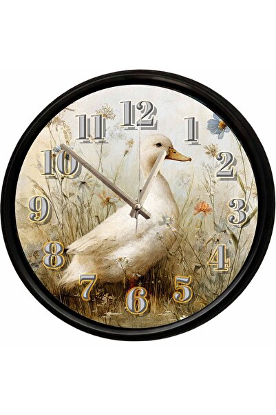 Caseras White Duck Themed Decorative Wall Clock in the Flower Garden 28 cm Si...