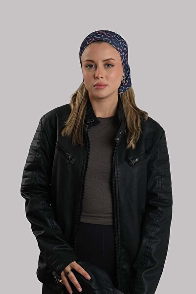 HÜRREM BONE قبعة بوندانا عملية سهلة الارتداء باللون الأزرق الداكن بنمط هندسي ...