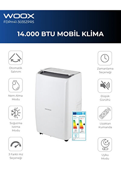 Woox 14000btu, Isıtma & Soğutma Özellikli Taşınabilir 3035 Mobil Klima Baca a...