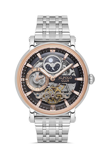 JG. Polo Club Men's Silver Metal Cord Black Dial Automatic Wrist Watch with 2...