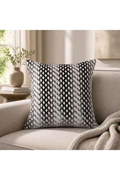 NisanurTerzi Modern Geometrik Desenli Dekoratif Kırlent Kılıfı Vizon Kahve