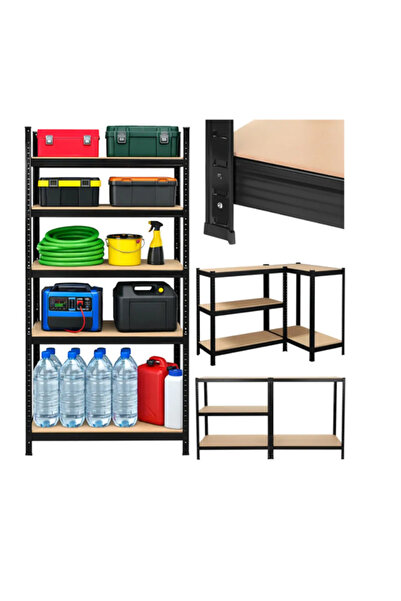 Bigstren Raft metalic de depozitare cu 5 polițe, Negru/MDF, 180x90x40cm, Capa...