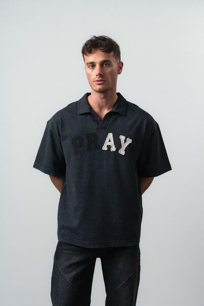Respire Tricou supradimensionat Pray, negru
