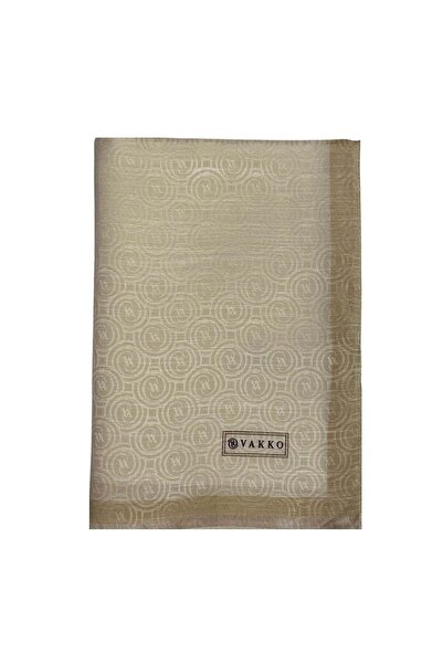 Vakko Pamuk İpek Monogram Şal 041728-Ekru
