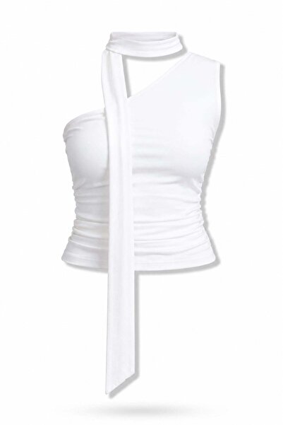 5in1Canpolat Bluza sa pojasom i drapiranjem u boji krem