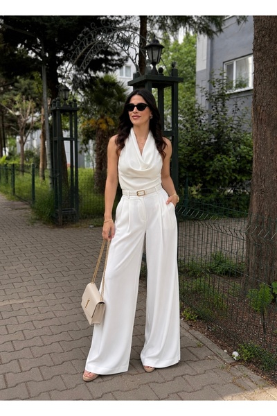 Dünya Butik Beyaz Degaje Yaka Bluz