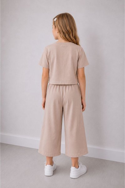 wees mod Girl's Floral Embroidered T-Shirt Wide-Leg Pants Two-Piece Set