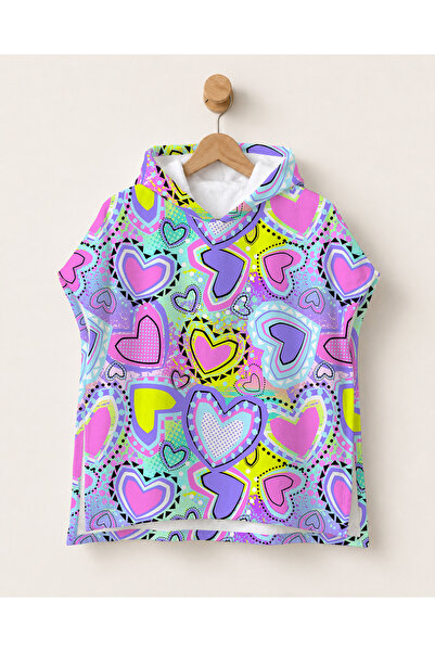 milroma Heart Patterned Children's Poncho Towel Hooded Sea Beach Pool Poncho