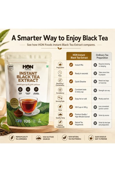 HON FOODS Black Tea Extract Powder 100g - HOT / ICED 100 Cups- High-Altitude Tea Extract - Instant Dissolve - Rich in Natural Tea Polyphenols - No Preservatives - No Additives - No Artificial colors