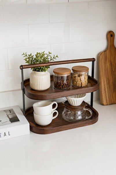 GLAMZE 2 Katlı Akasya Stand / Sunumluk / Çok Amaçlı Organizer