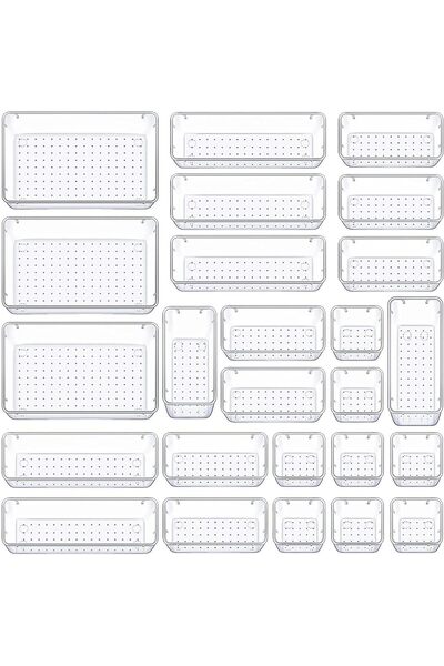 Yelajoy 25-Piece Storage Box Set, Clear Drawer Organizers, 4 Different Sizes,...