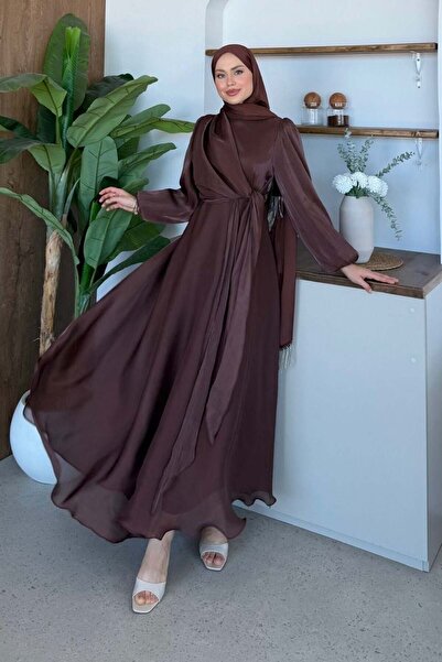 Şulemoda Giyim Pırıl Bağlamalı Abiye Kahverengi