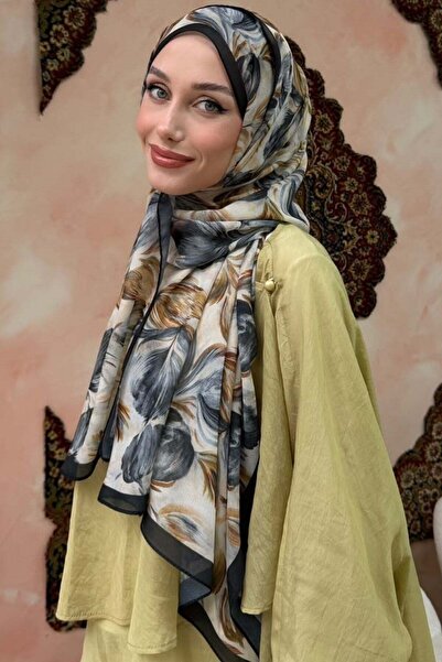 Hazamoda Lily Silk Patterned Shawl Black