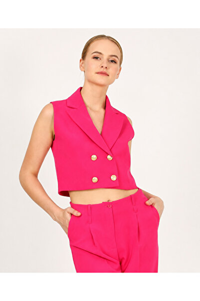 codemark Kadın Ceket Yaka Gold Düğmeli Crop Blazer Ceket