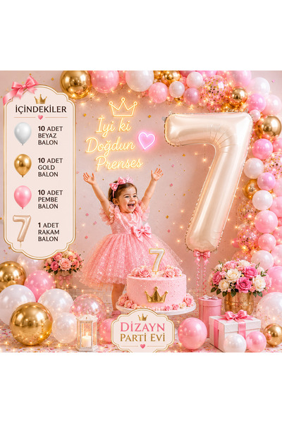 Dizayn Parti Evi Doğum Günü Balon Seti Pembe Gold Beyaz Karışık Balonlu Parti...