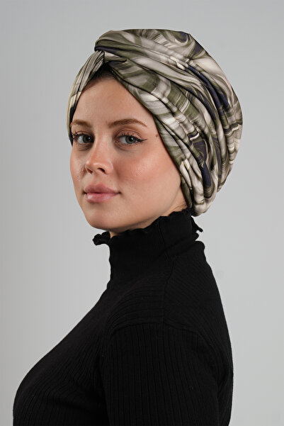HÜRREM BONE قبعة حجاب كاكي مزينة برباط متقاطع بنمط رملي 2511_09