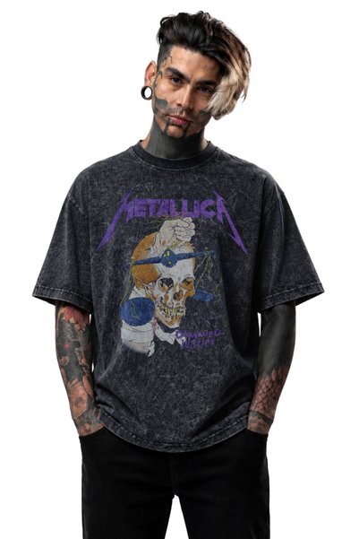 Fuddy Moda Unisex velika metalica majica sa otiskom "Damaged Justice", periva...